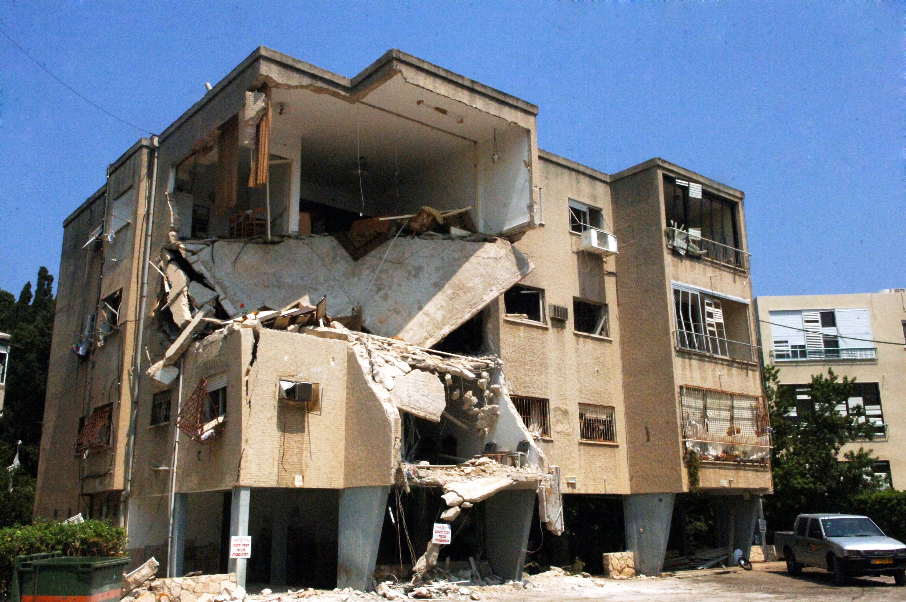 A VIEW OF A DAMAGED BUILDING ON BAT GALIM