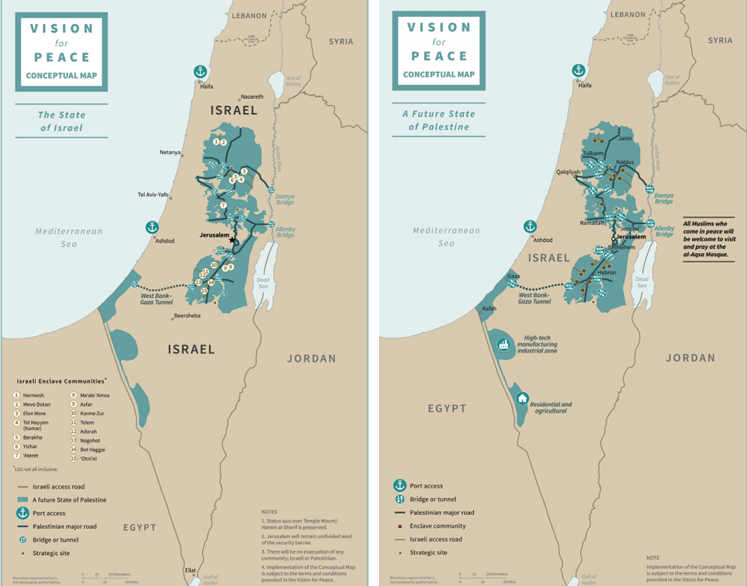 מפות ישראל על פי תוכנית השלום של נשיא ארצות הברית טראמפ