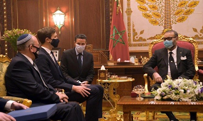 Meir Ben Shabat, one of the authors of the article, along with King Mohammed VI of Morocco and Trump advisor Jared Kushner |