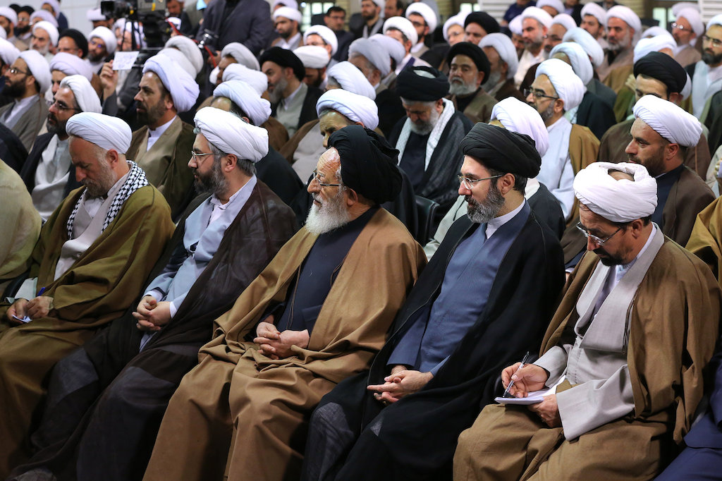 Mojtaba Khamenei (in blue) at a student conference in Kom, 2016 |