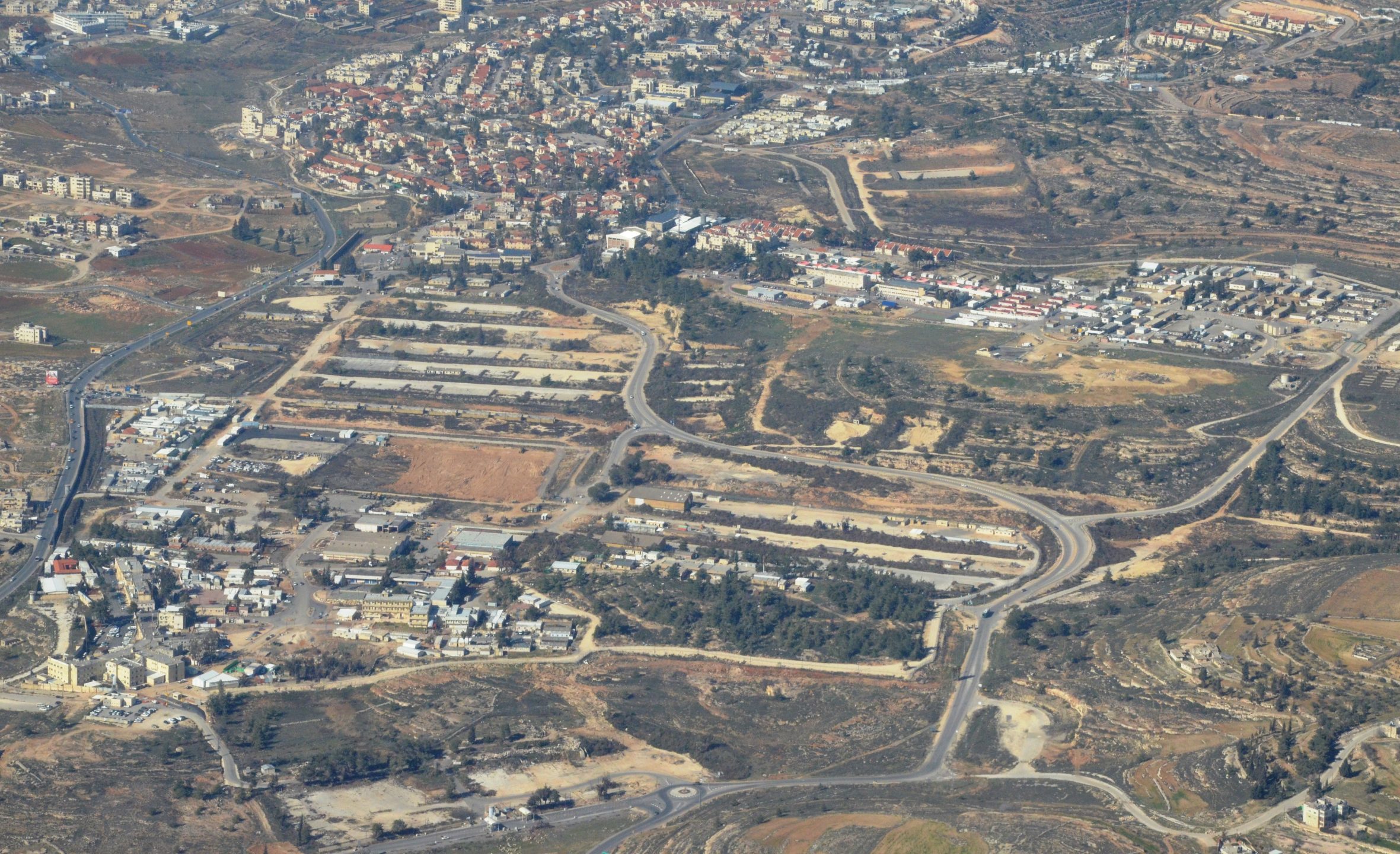 Aerial photograph of the civil administration offices between Ramallah and Beit El |