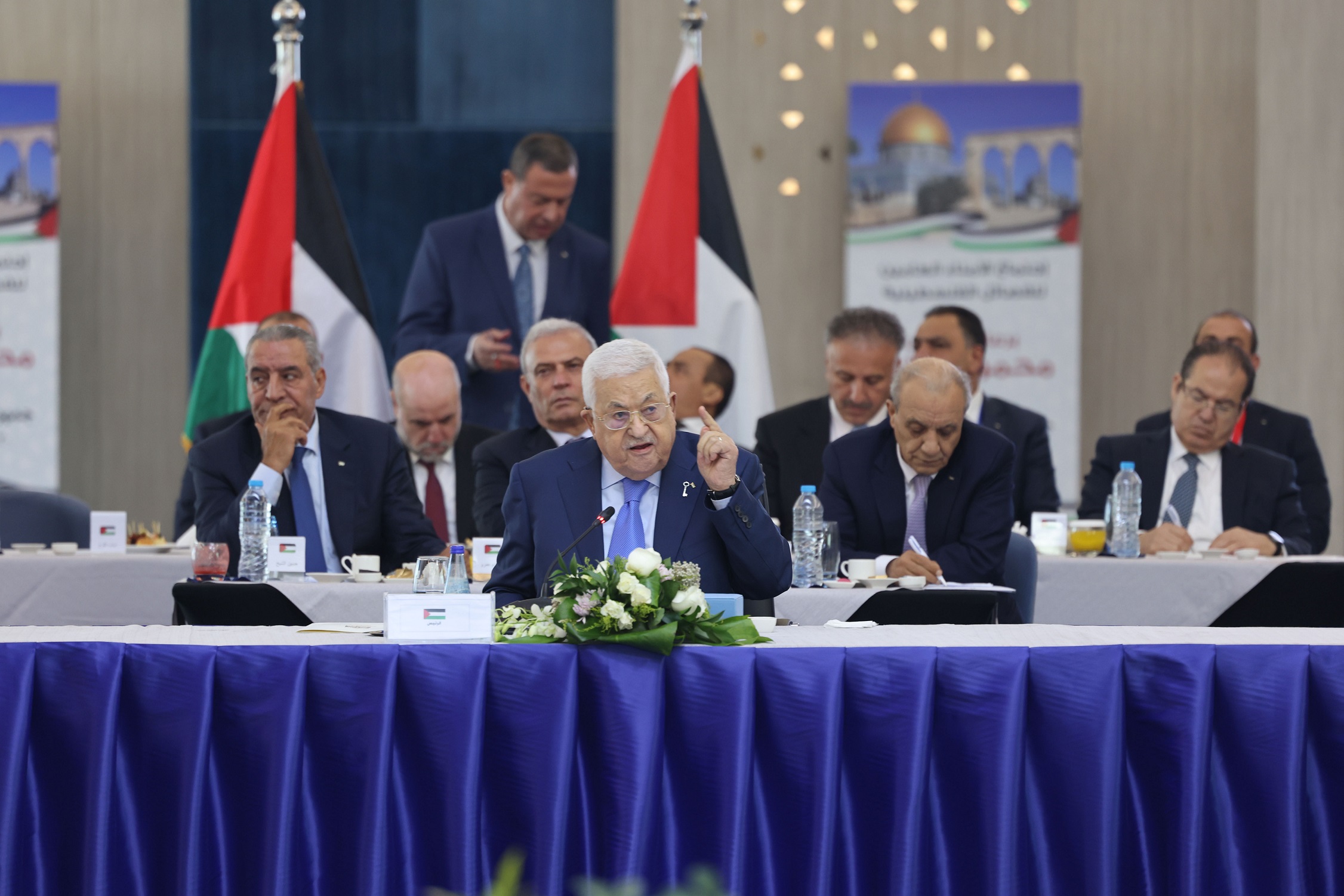 Mahmoud Abbas meeting with the Palestinian factions in Egypt in late July |