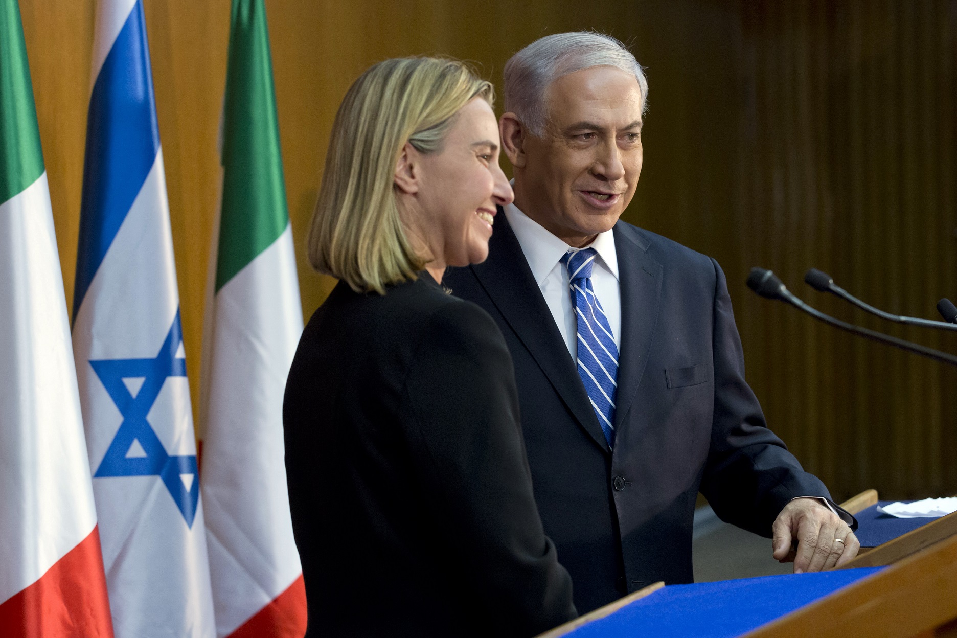 Federica Mogherini, currently High Representative of the EU for Foreign Affairs and Security Policy, and Prime Minister Benjamin Netanyahu in Israel, July 16, 2014. Photo: Jim Hollander / AFP
