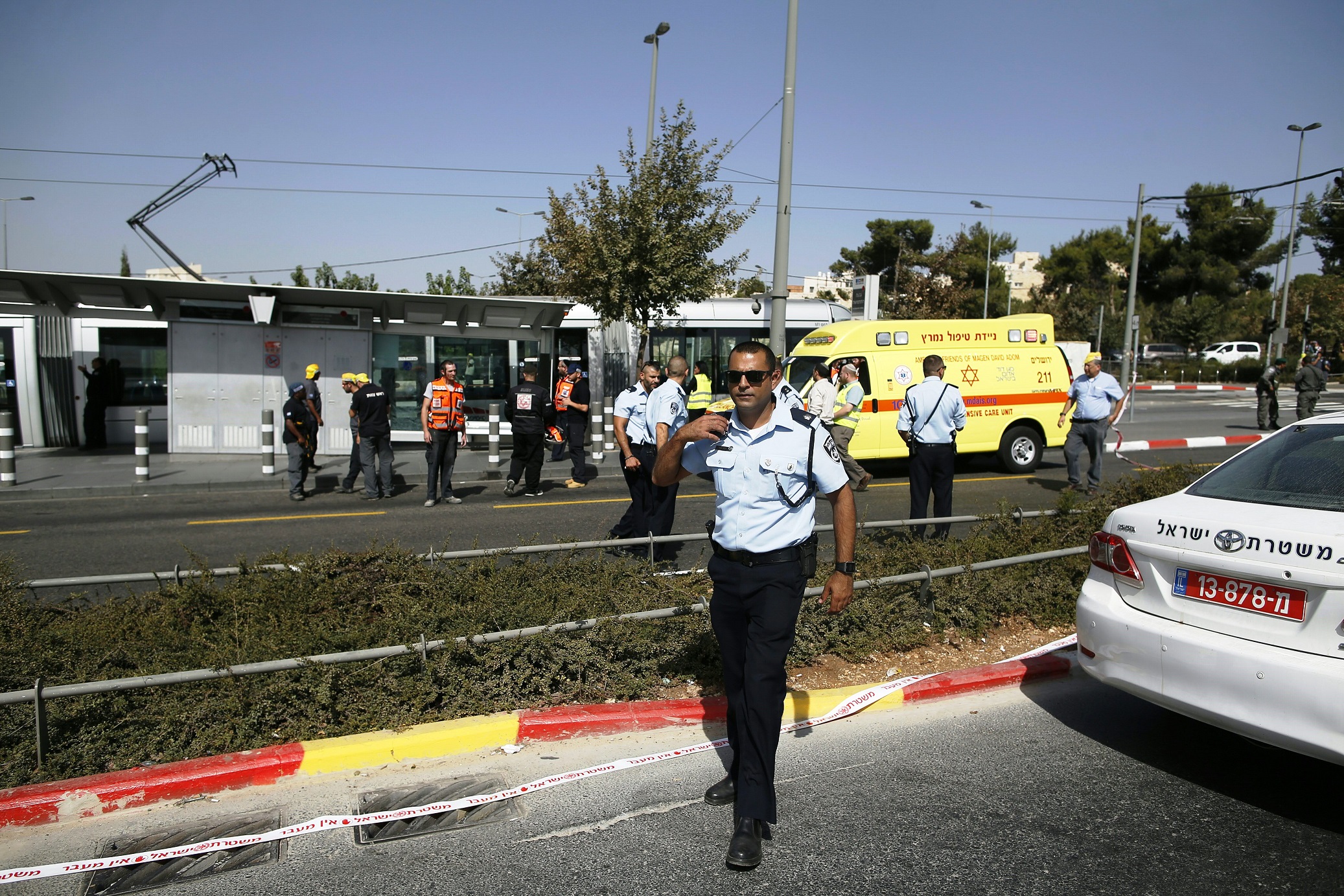 The site of a shooting attack in East Jerusalem that killed two people, October 9, 2016. Photo: Ahmad Gharabli / AFP