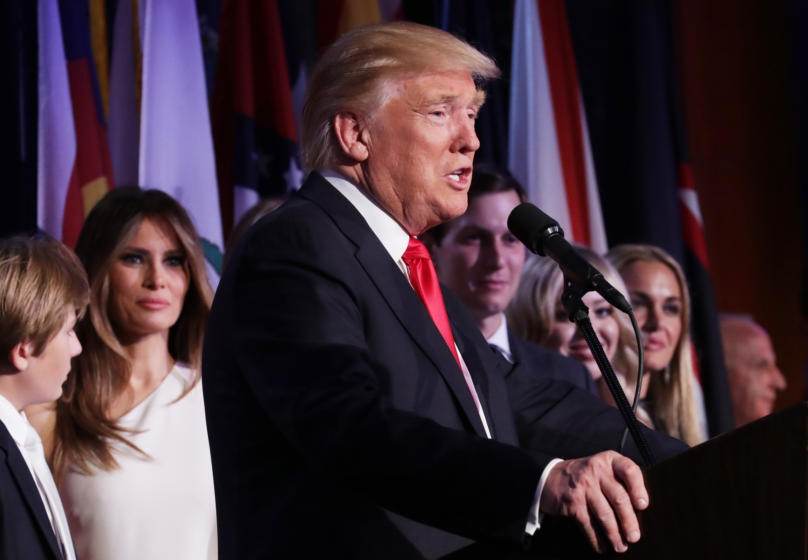 President-elect Donald Trump delivers his acceptance speech in New York in the early morning of November 9, 2016. Photo: Chip Somodevilla / Getty Images / AFP