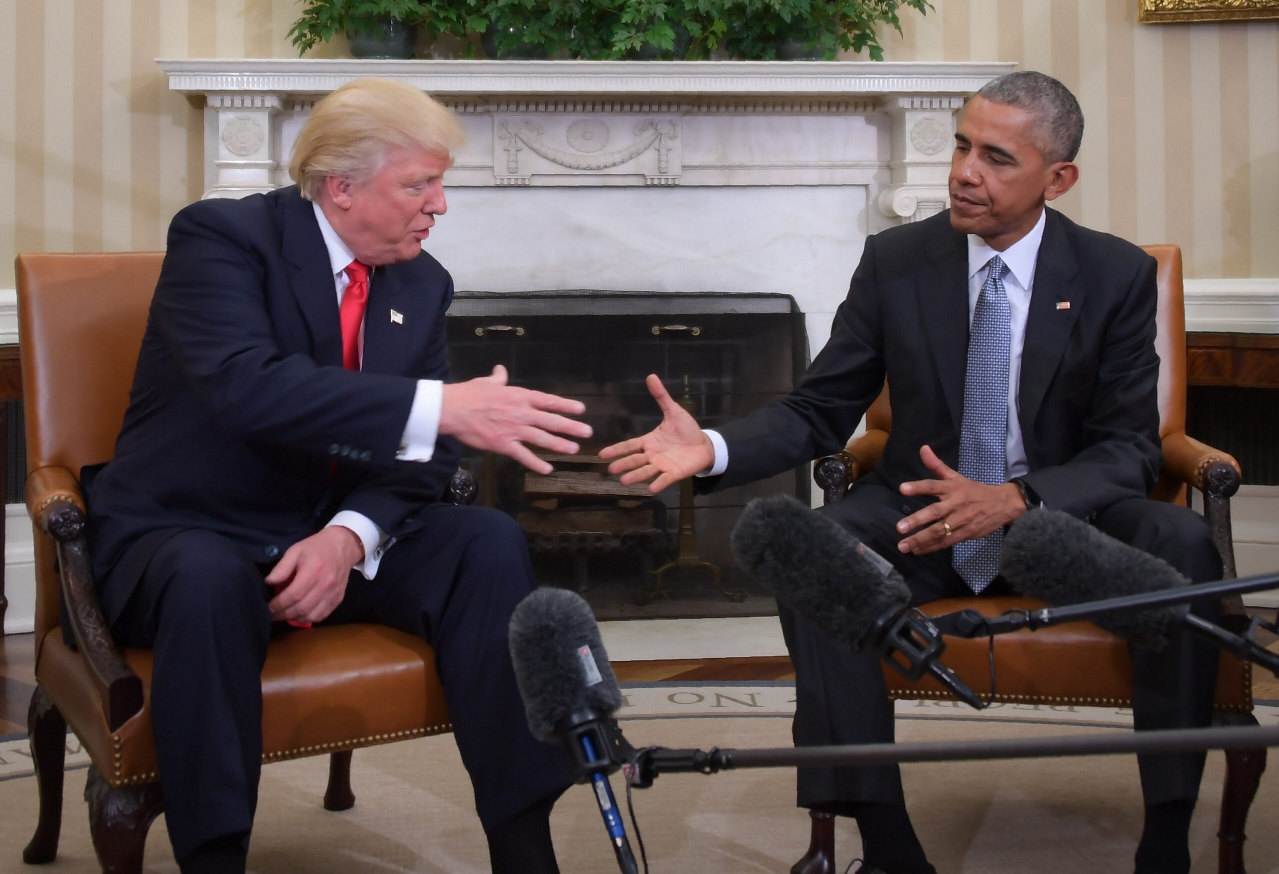 President-elect Donald Trump with President Barack Obama at the White House, November 10, 2016. Photo: Jim Watson / AFP