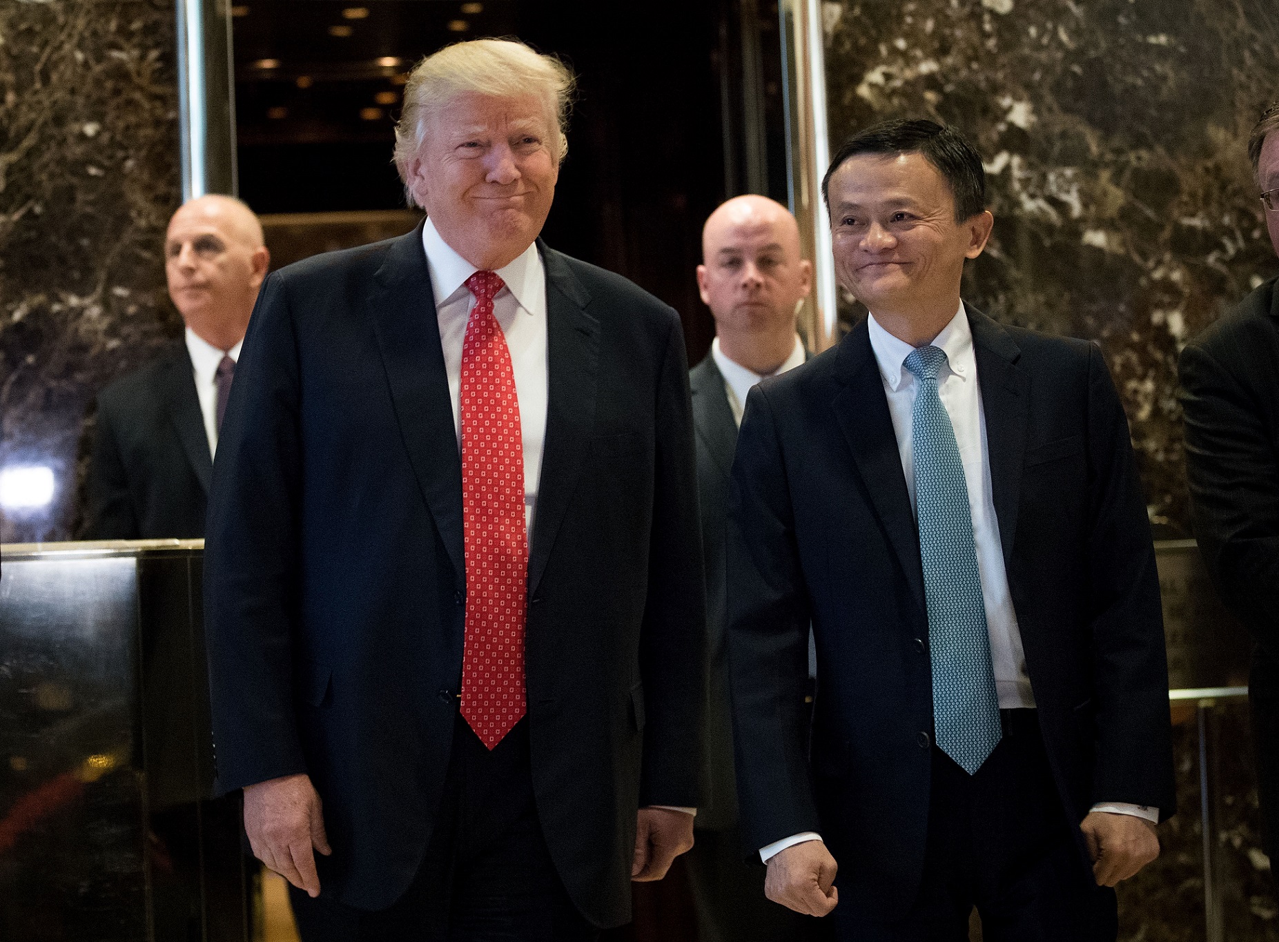President-elect Donald Trump (l) and Jack Ma, Chairman of Alibaba Group, at Trump Tower, New York City, January 9, 2017. Photo: Drew Angerer / Getty / AFP