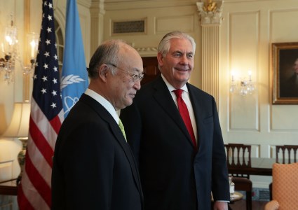 International Atomic Energy Agency Director Yukiya Amano (l) and US Secretary of State Rex Tillerson, Washington, March 2, 2017. Photo: Alex Wong / Getty Images North America / AFP