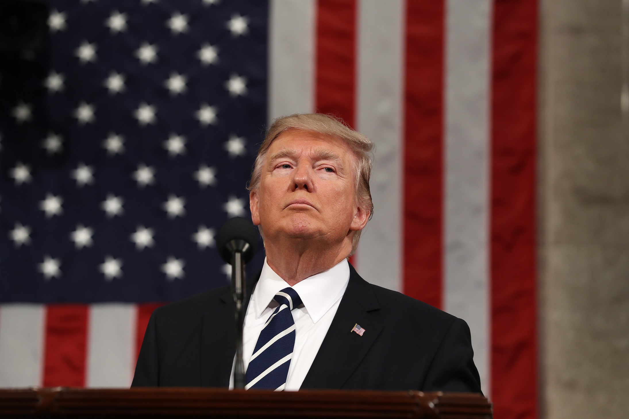 US President Donald J. Trump delivers his first address to a joint session of Congress from the floor of the House of Representatives in Washington, DC, USA, 28 February 2017. JIM LO SCALZO / EPA POOL / AFP