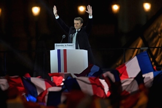 Emmanuel Macron addresses supporters after winning the French Presidential Election, on May 7, 2017