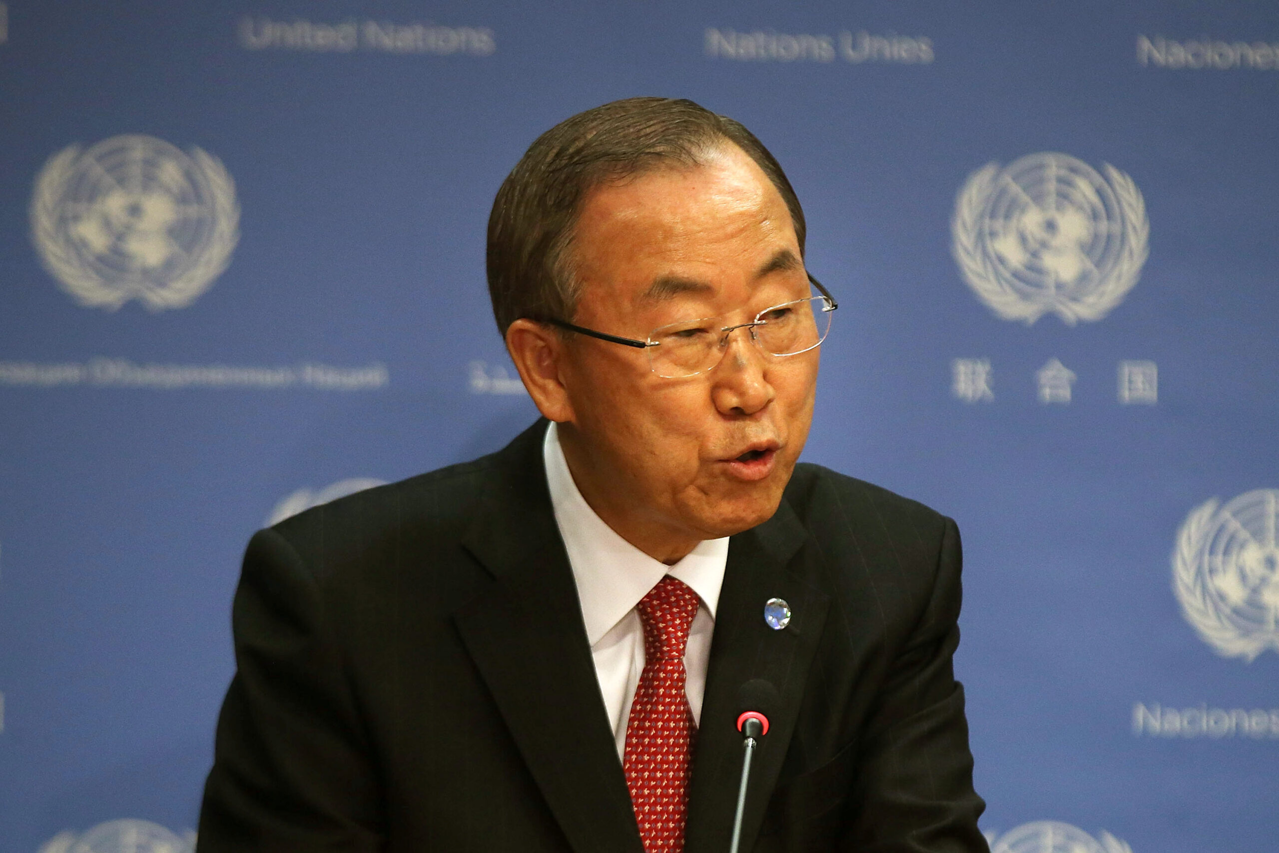 UN Secretary General Ban Ki-moon speaking about Syria at the United Nations, September 3, 2013 Image Bank / Getty Images