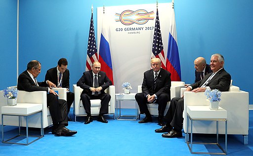 Vladimir Putin and Donald Trump at the 2017 G-20 Hamburg Summit, July 7 2017