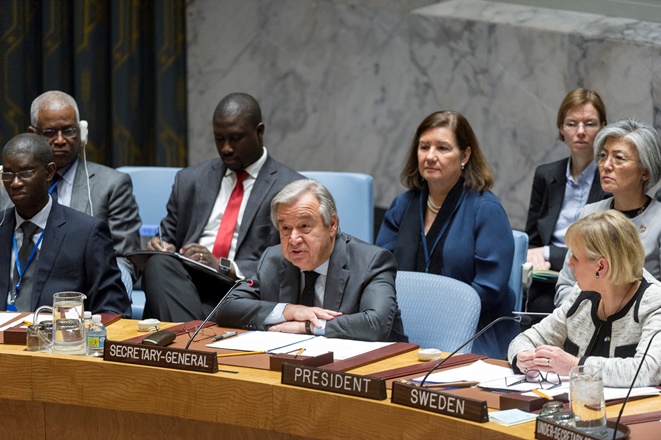 Secretary-General António Guterres addresses the Security Council ministerial-level open debate on conflict prevention and sustaining peace. 10 January, 2017