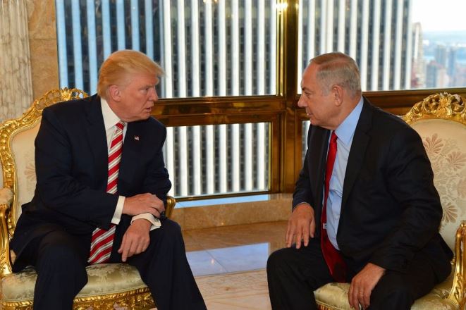 Prime Minister Benjamin Netanyahu and Republican presidential candidate Donald Trump meeting at the Trump Tower in New York, September 25, 2016.