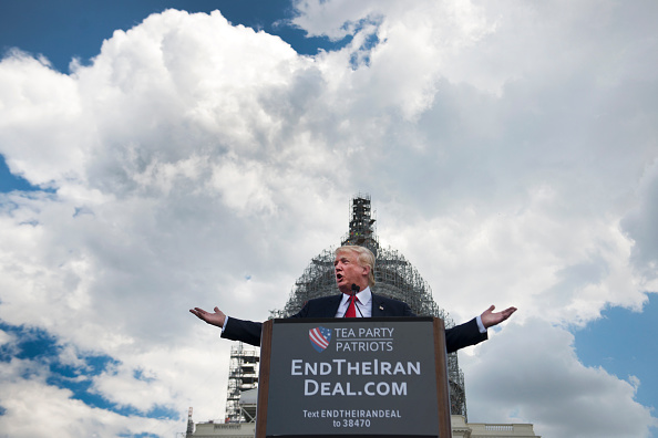 Donald Trump speaks at a the Stop The Iran Nuclear Deal protest in front of the U.S. Capitol in Washington, DC on September 9, 2015.