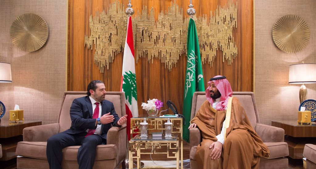 Prime Minister of Lebanon Saad Hariri and Crown Prince of Saudi Arabia Mohammad bin Salman Al Saud meet in Riyadh, Saudi Arabia on March 30, 2017.
