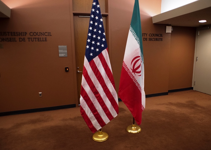The US and Iranian flags on April 19, 2016 at the United Nations in New York.