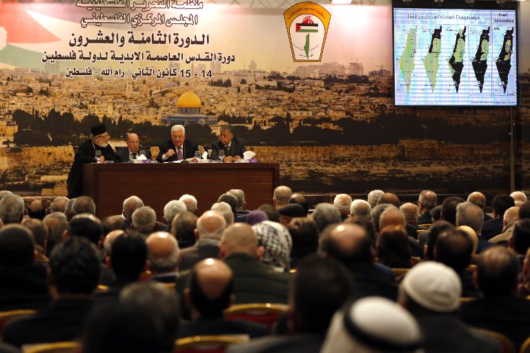 Palestinian president Mahmud Abbas speaks during a meeting in the West Bank city of Ramallah on January 14, 2018.
