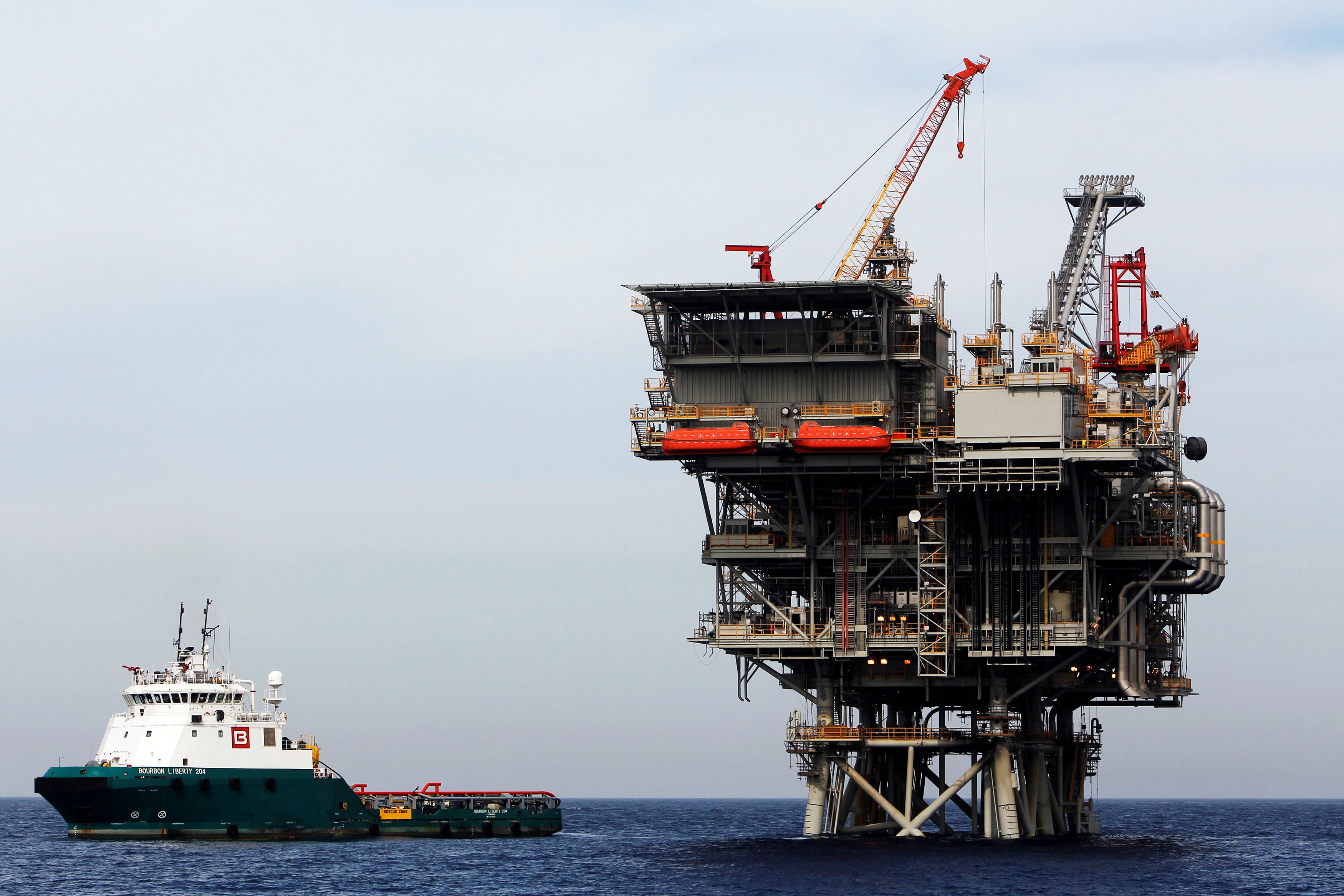 An Israeli gas platform is seen in the Mediterranean sea, some 15 miles (24 km) west of the port city of Ashdod, February 25, 2013.
