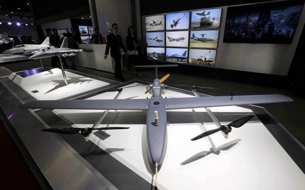 A model for a UAV is displayed on the Chinees stand during on the first day of Egypt Defense Expo, showcasing military systems and hardware in Cairo, Egypt, December 3, 2018.