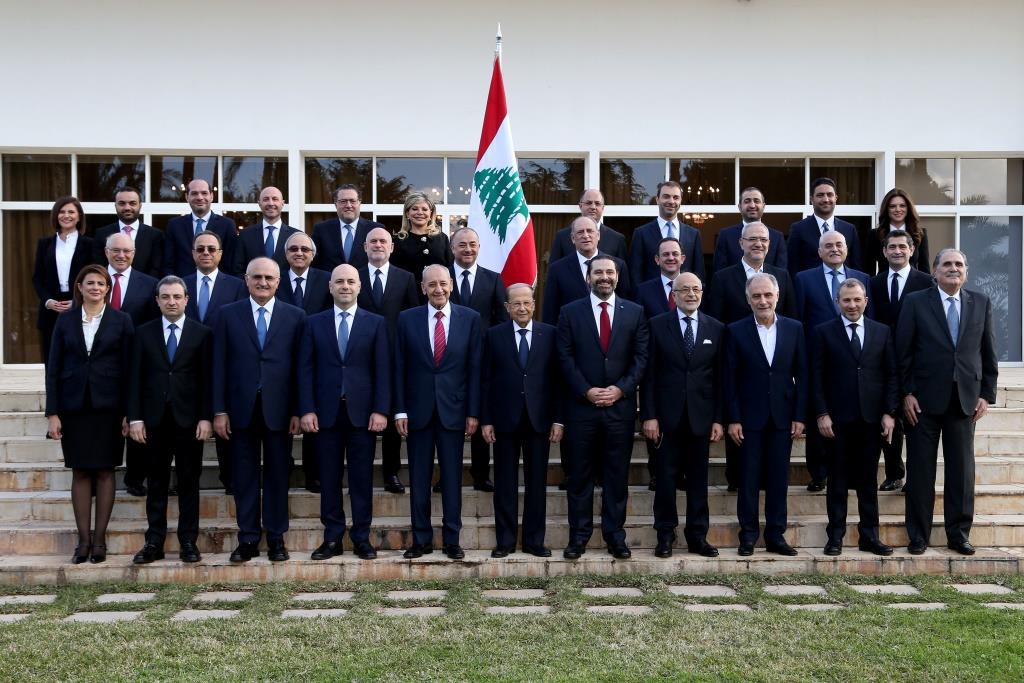 Members of the new Lebanese government pose for a picture at the presidential palace in Baabda, Lebanon February 2, 2019.