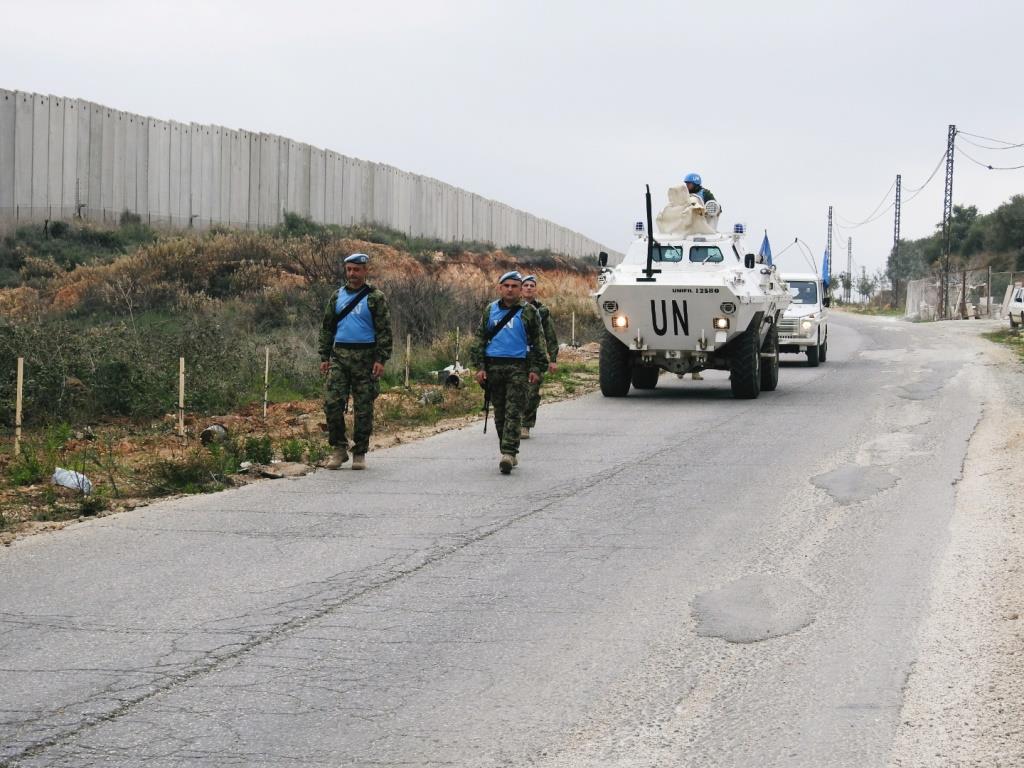 UN peacekeepers (UNIFIL) patrol the border with Israel near the village of Kfar Kila, Lebanon December 4, 2018.
