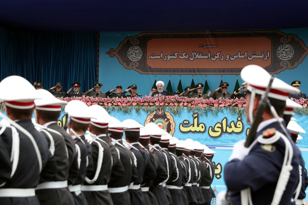 Iranian President Hassan Rouhani watches the National Army Day ceremony parade in Tehran, Iran April 18, 2019.
