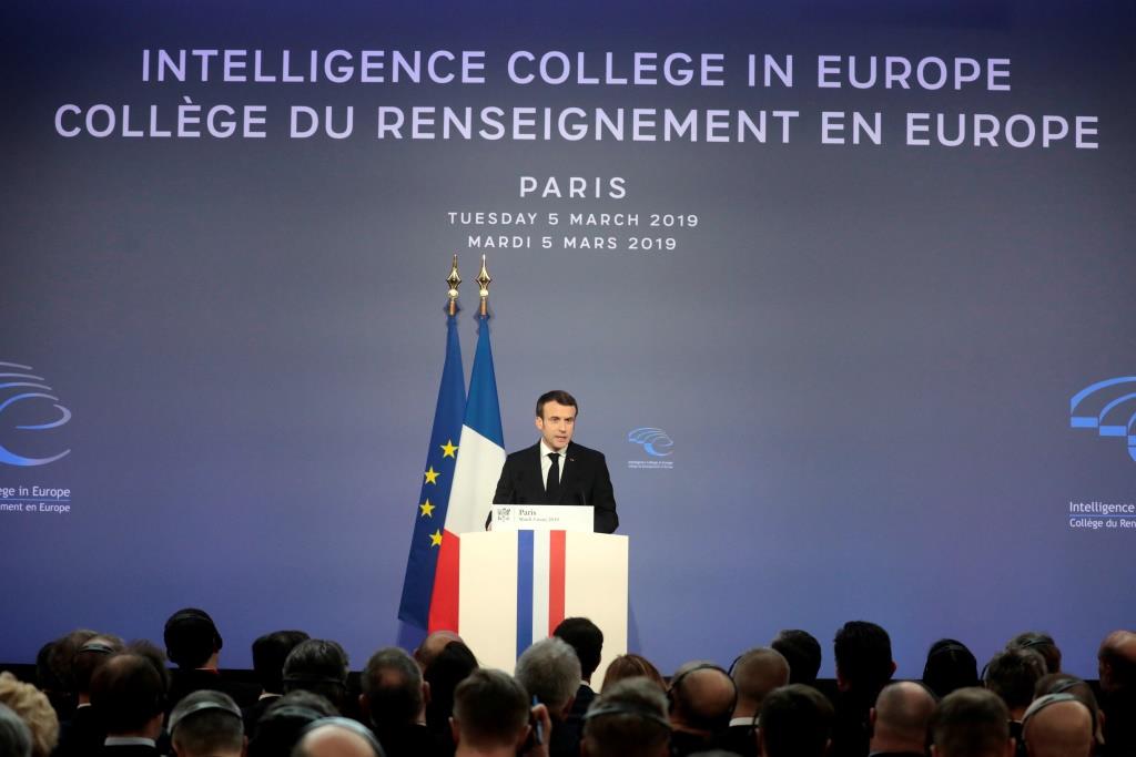 French President Emmanuel Macron delivers a speech during the closing session of the Intelligence College in Europe meeting at the Foreign Affairs Ministry in Paris, France March 5, 2019.