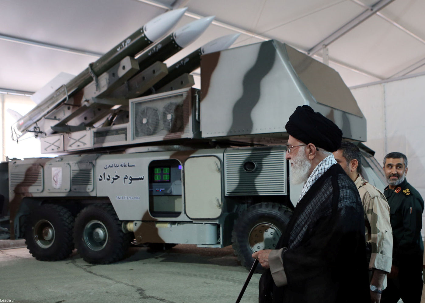 Iran's Supreme Leader Ayatollah Ali Khamenei is seen near a "3 Khordad" system which is said to had been used to shoot down a U.S. military drone.