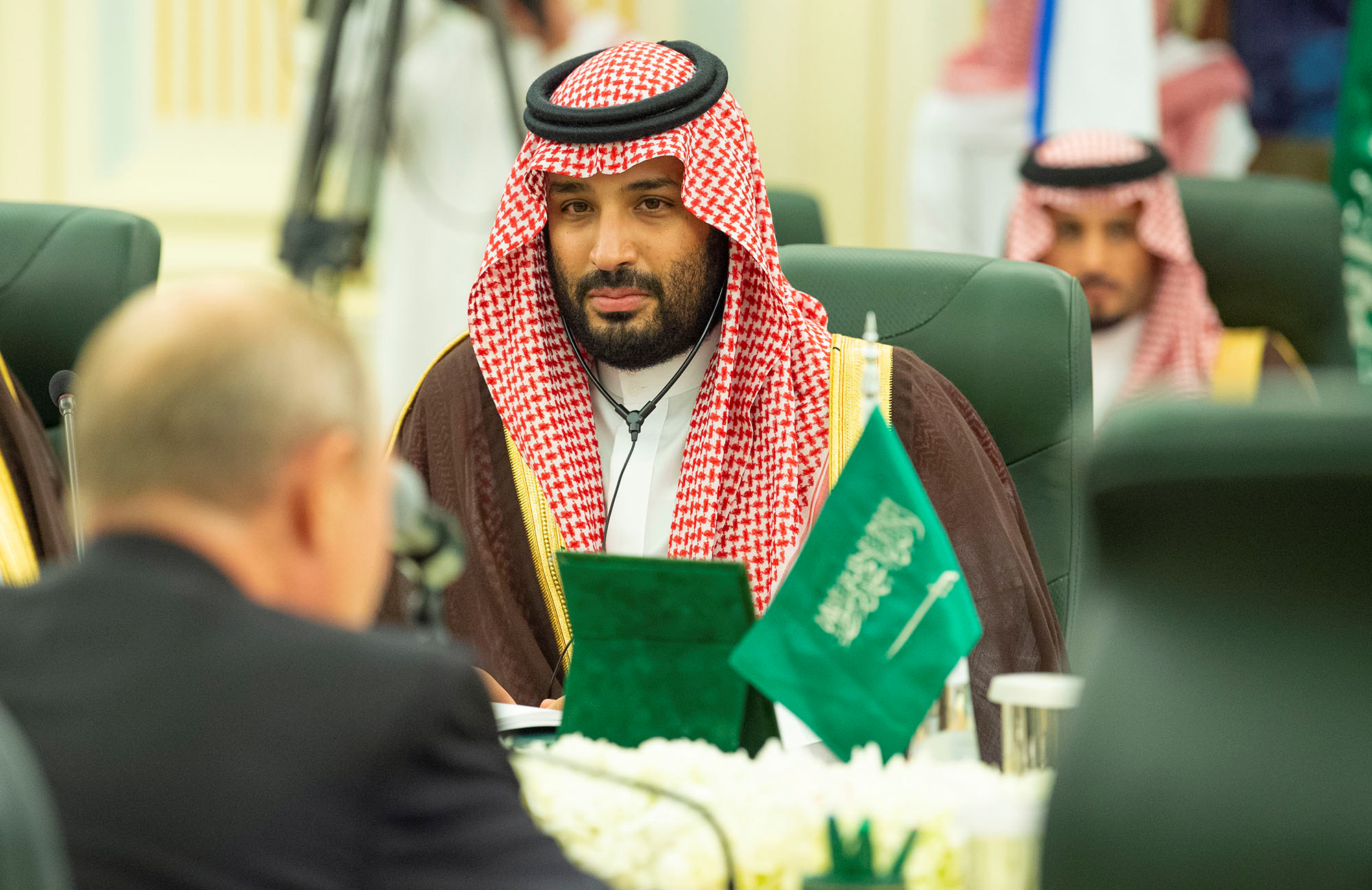 Saudi Arabia's Crown Prince Mohammed bin Salman attends a meeting with Russian President Vladimir Putin in Riyadh, Saudi Arabia, October 14, 2019. Picture taken October 14, 2019.