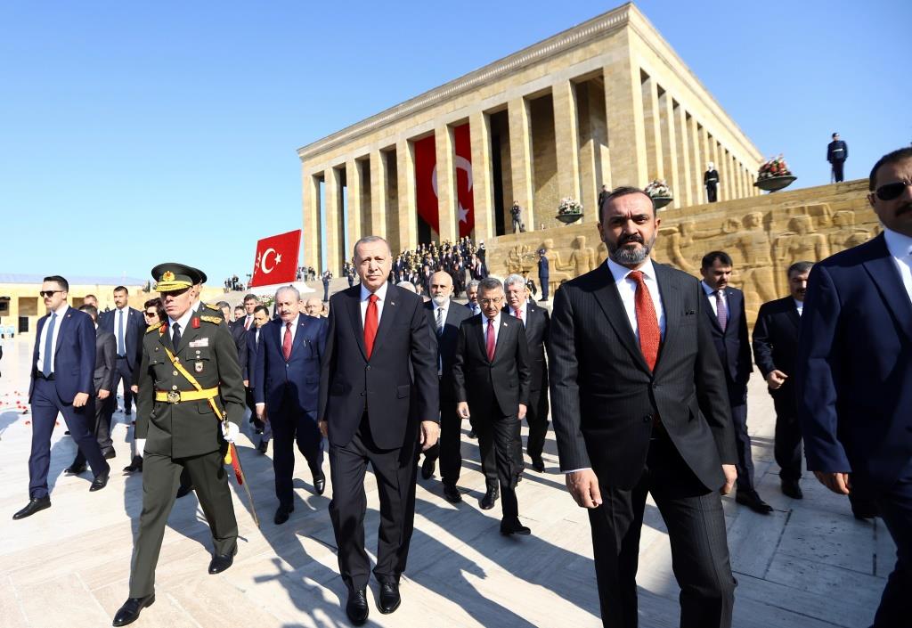 Turkish President Tayyip Erdogan attends a Republic Day ceremony at Anitkabir, the mausoleum of modern Turkey's founder Ataturk, to mark the republic's anniversary in Ankara, Turkey, October 29, 2019.