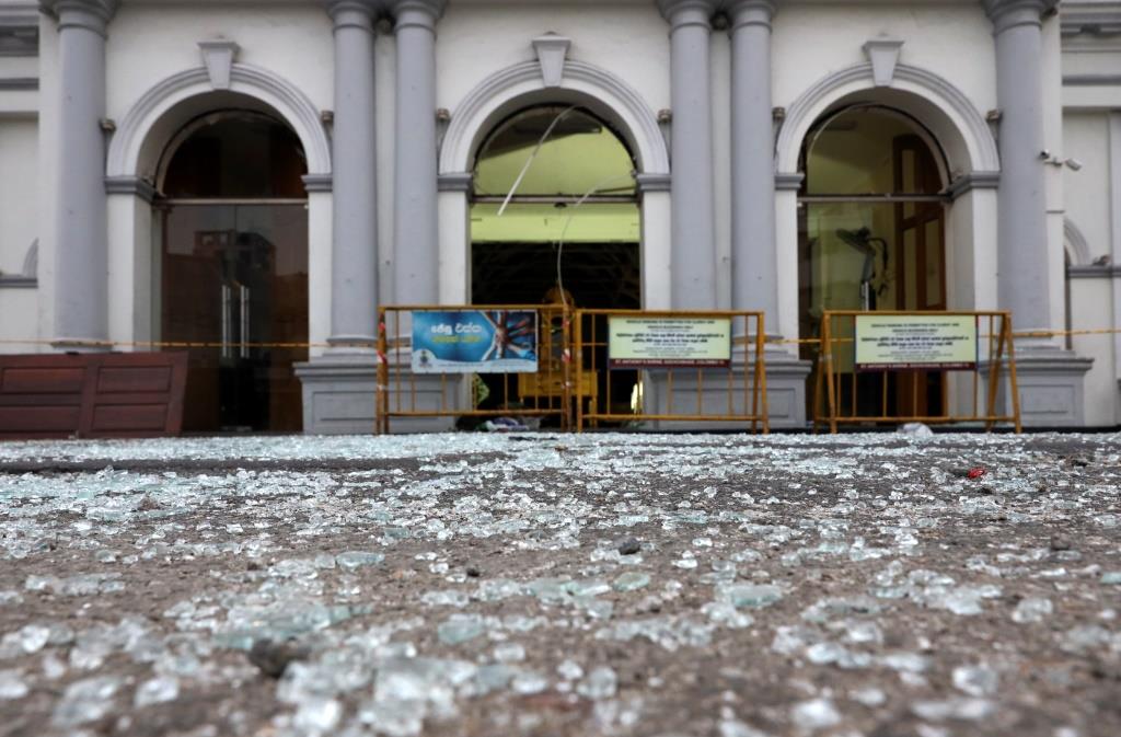 Shattered glass is pictured outside St. Anthony's Shrine, days after a string of suicide bomb attacks on churches and luxury hotels across the island on Easter Sunday, in Colombo, Sri Lanka April 26, 2019.