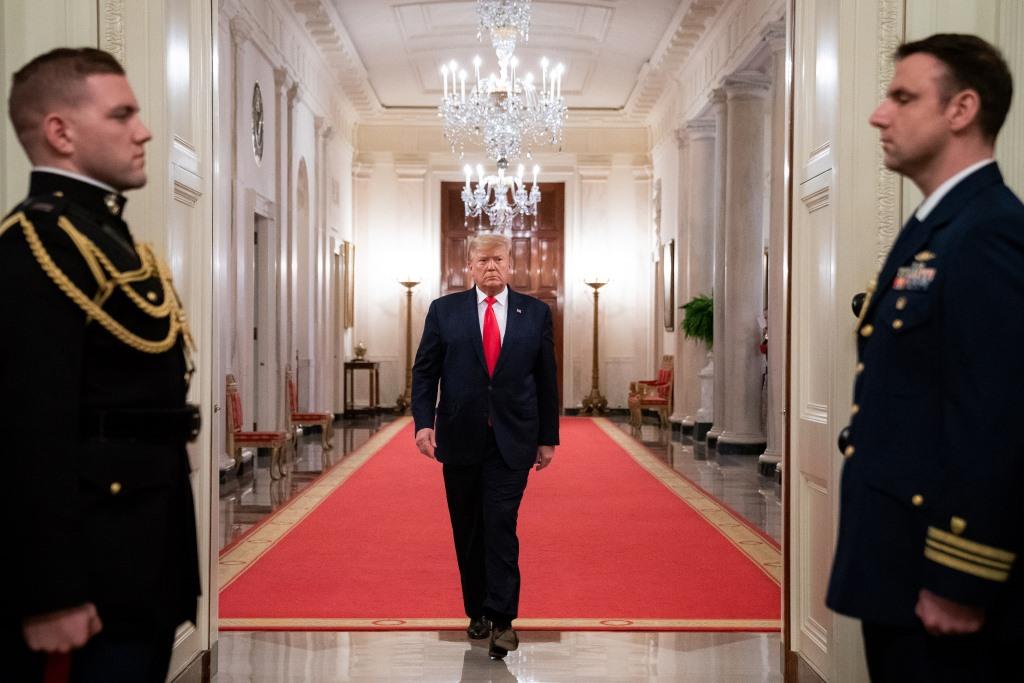 President Donald J. Trump arrives to address the Nation’s Mayors on Transforming America’s Communities meeting Friday, Jan. 24, 2020, in the East Room of the White House.
