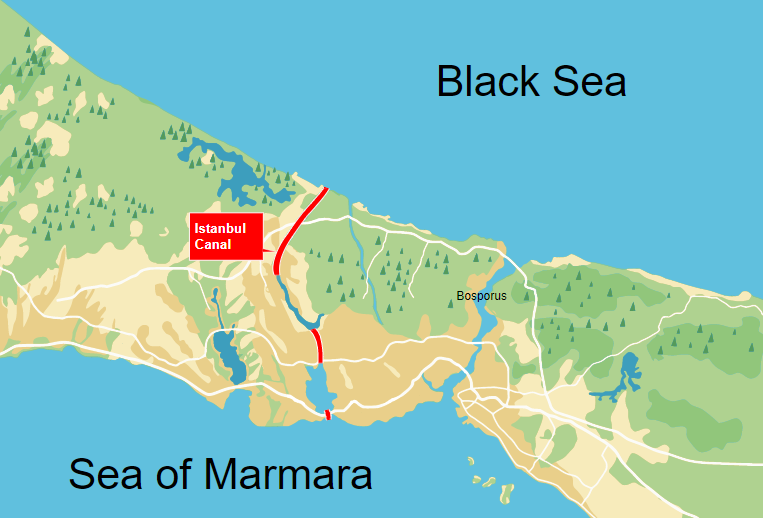 A map of Istanbul Canal