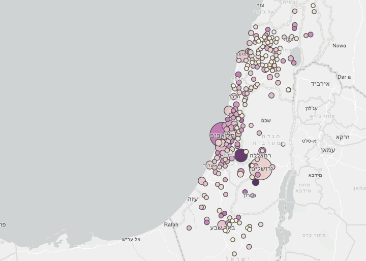 A map of Home isolations in Israel