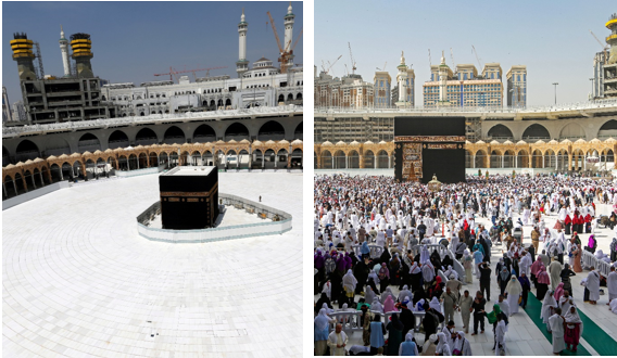 the kaaba in Mecca before and after coronavirus spred