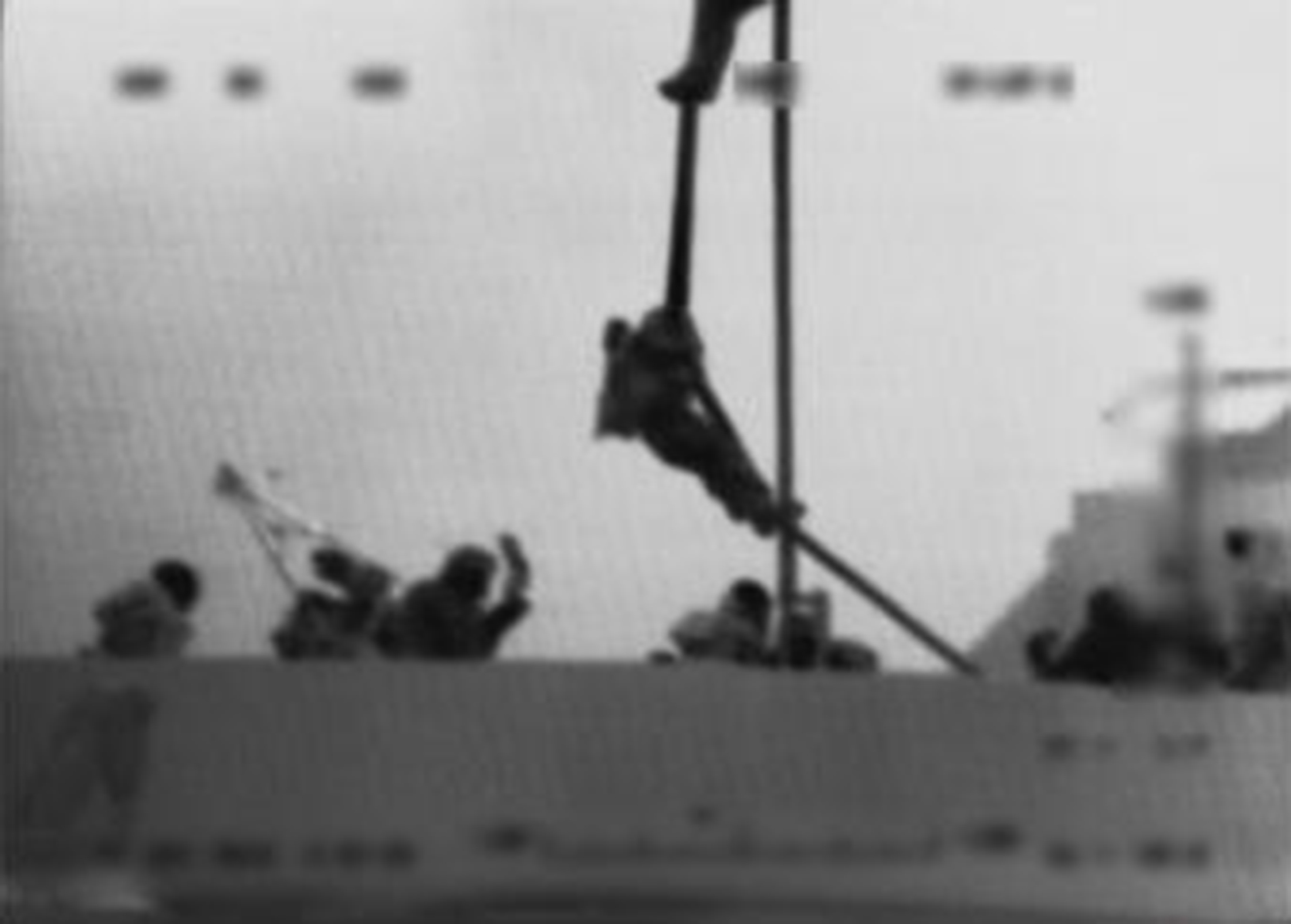 An Israeli marine is dropped from a helicopter onto the Gaza-bound ship