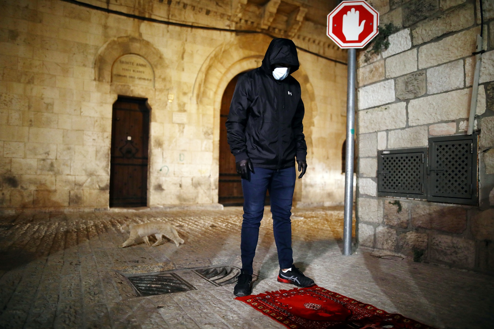A Muslim worshipper carries out Ramadan prayers in Jerusalem's Old City as mosques are closed due to the coronavirus disease (COVID-19) around the country April 27, 2020. Picture taken April 27, 2020.