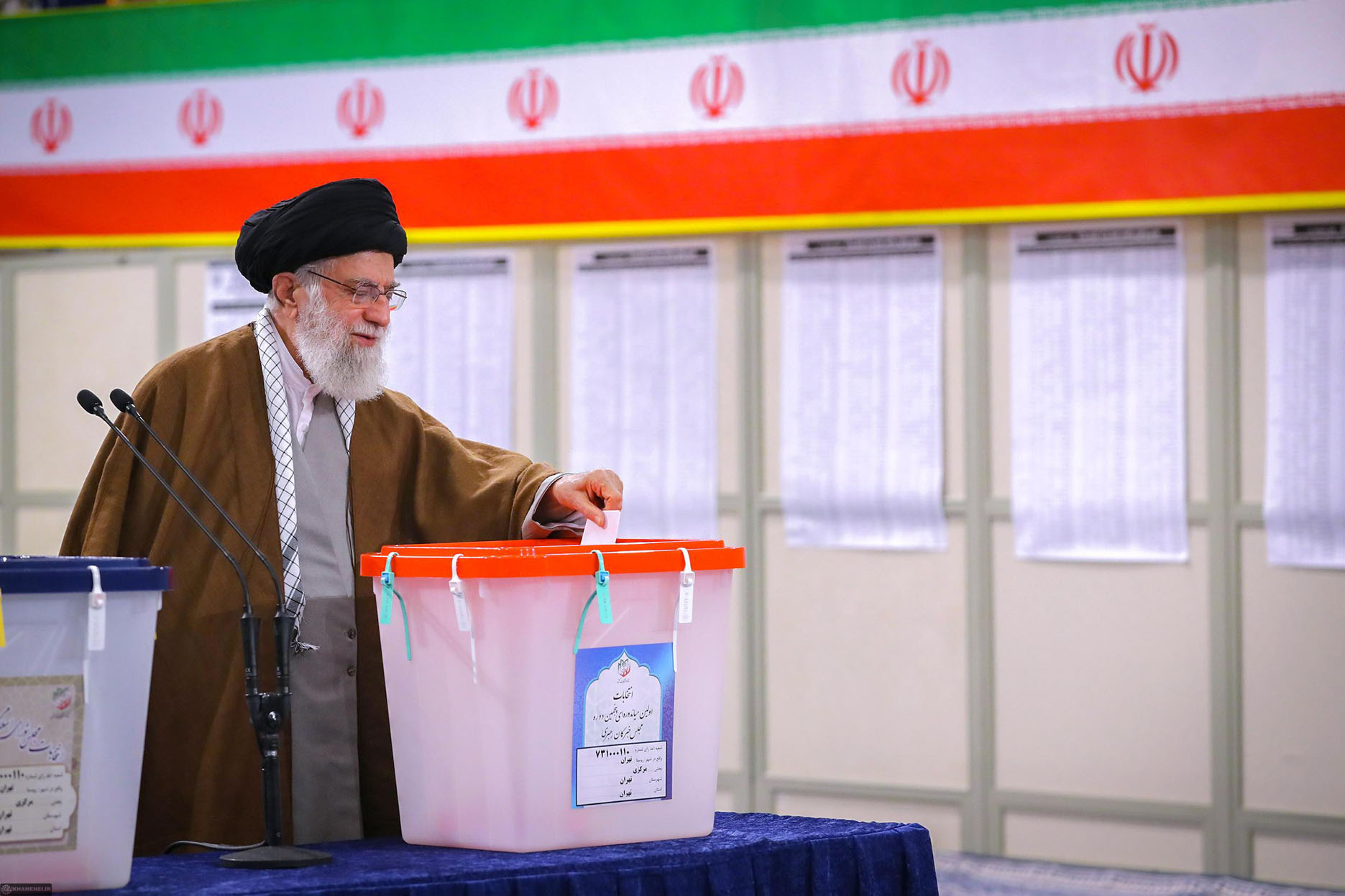 Supreme leader of the Islamic Revolution Ali Khamenei votes for the Iranian parliamentary elections