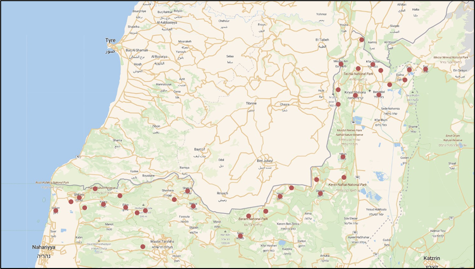 Figure 1. Map of evacuated localities along the northern border |