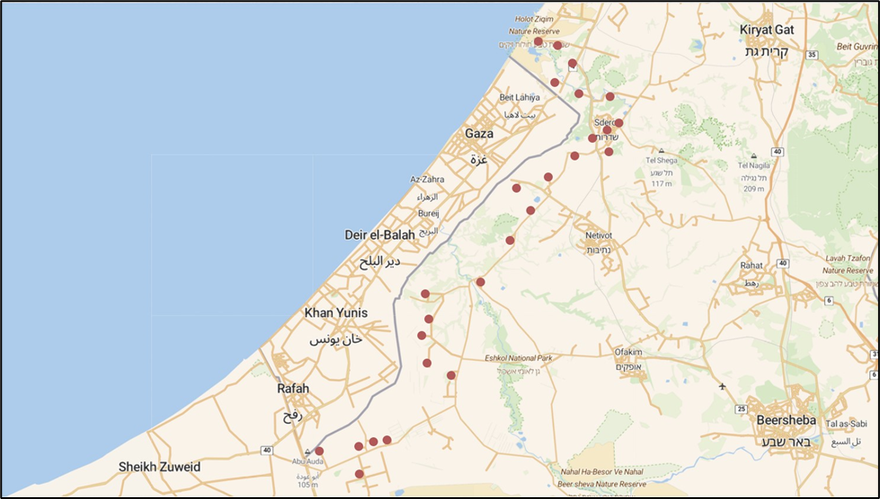 Figure 3. Map of evacuated Gaza perimeter communities |
